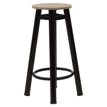 Σκαμπό μπαρ Onyx pakoworld ξύλο δρυς-μέταλλο μαύρο gloss Φ33x77εκ 243-000021