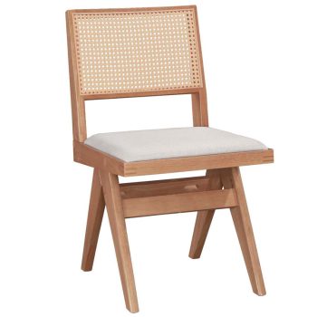 Καρέκλα Winslow pakoworld ξύλο rubberwood ανοικτό καρυδί-pvc rattan φυσικό-ύφασμα γκρι 247-000002