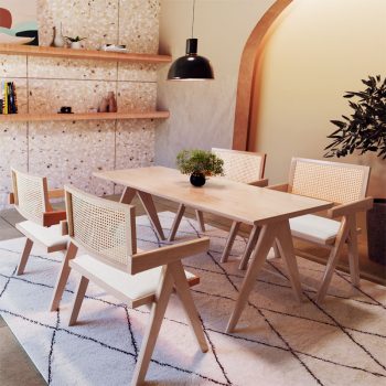 Alternative view of Πολυθρόνα Winslow  ξύλο rubberwood ανοικτό καρυδί-pvc rattan φυσικό-ύφασμα γκρι