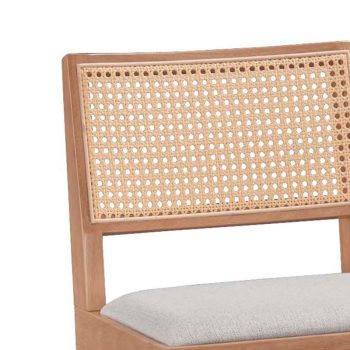 Alternative view of Σκαμπό bar Winslow  ξύλο rubberwood ανοικτό καρυδί-pvc rattan φυσικό-ύφασμα γκρι 44.5x46x98εκ