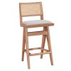 Σκαμπό bar Winslow pakoworld ξύλο rubberwood ανοικτό καρυδί-pvc rattan φυσικό-ύφασμα γκρι 247-000007