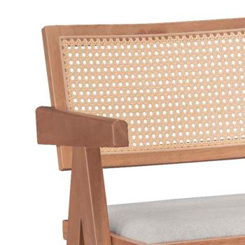 Alternative view of Σκαμπό bar Winslow  ξύλο rubberwood ανοικτό καρυδί-pvc rattan φυσικό-ύφασμα γκρι