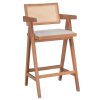 Σκαμπό bar με μπράτσα Winslow pakoworld ξύλο rubberwood ανοικτό καρυδί-pvc rattan φυσικό-ύφασμα γκρι 247-000009