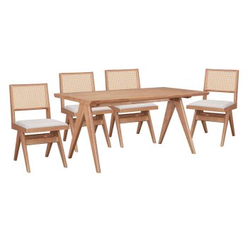 Τραπεζαρία Winslow pakoworld σετ 5τεμ ξύλο rubberwood ανοιχτό καρυδί 160x85x75εκ 247-000011