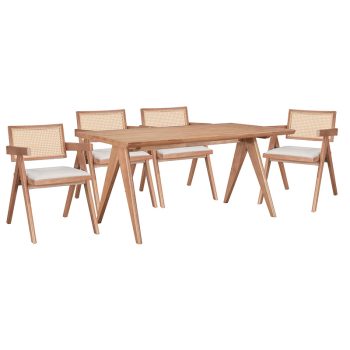 Τραπεζαρία Winslow Ι pakoworld σετ 5τεμ ξύλο rubberwood ανοιχτό καρυδί 160x85x75εκ 247-000013