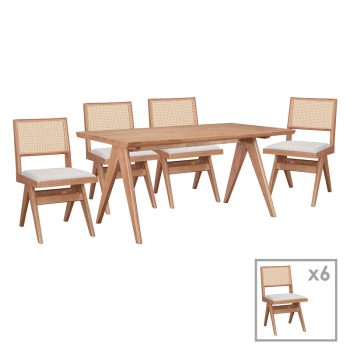 Τραπεζαρία Winslow pakoworld σετ 7τεμ ξύλο rubberwood ανοιχτό καρυδί 160x85x75εκ 247-000020