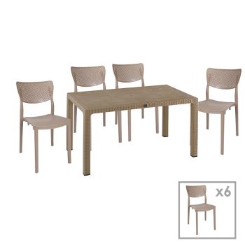 Τραπεζαρία κήπου Explore-Ignite pakoworld σετ 7τεμ PP cappuccino 150x90x73