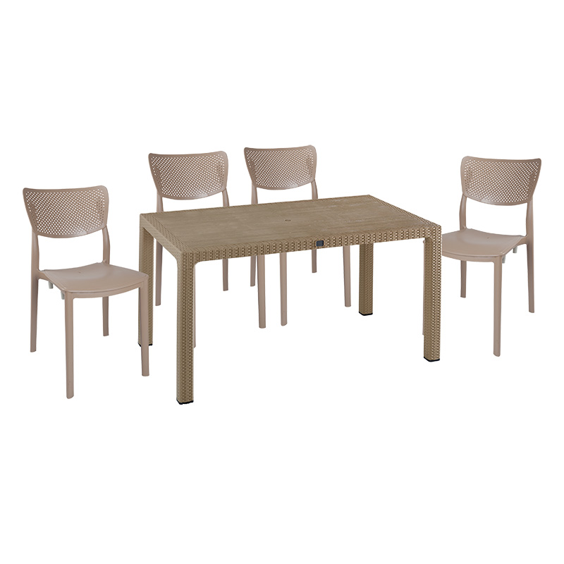 Τραπεζαρία κήπου Explore-Ignite pakoworld σετ 5τεμ PP cappuccino 150x90x73
