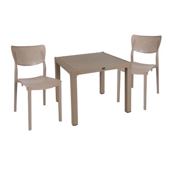 Τραπεζαρία κήπου Explore-Ignite pakoworld σετ 3τεμ PP cappuccino 90x90x73