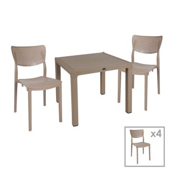 Τραπεζαρία κήπου Explore-Ignite pakoworld σετ 5τεμ PP cappuccino 90x90x73