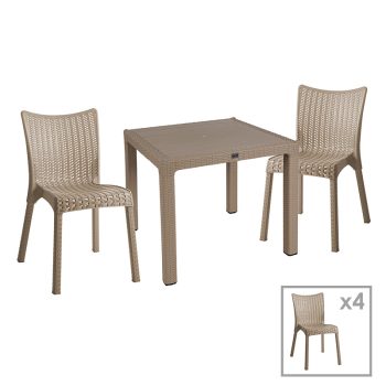 Τραπεζαρία κήπου Explore-Confident pakoworld σετ 5τεμ PP cappuccino 90x90x73
