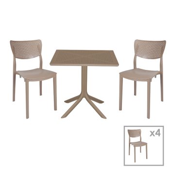 Τραπεζαρία κήπου Groovy-Ignite pakoworld σετ 5τεμ PP cappuccino 80x80x74