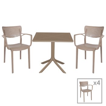 Τραπεζαρία κήπου Groovy-Frontline pakoworld σετ 5τεμ PP cappuccino 80x80x74