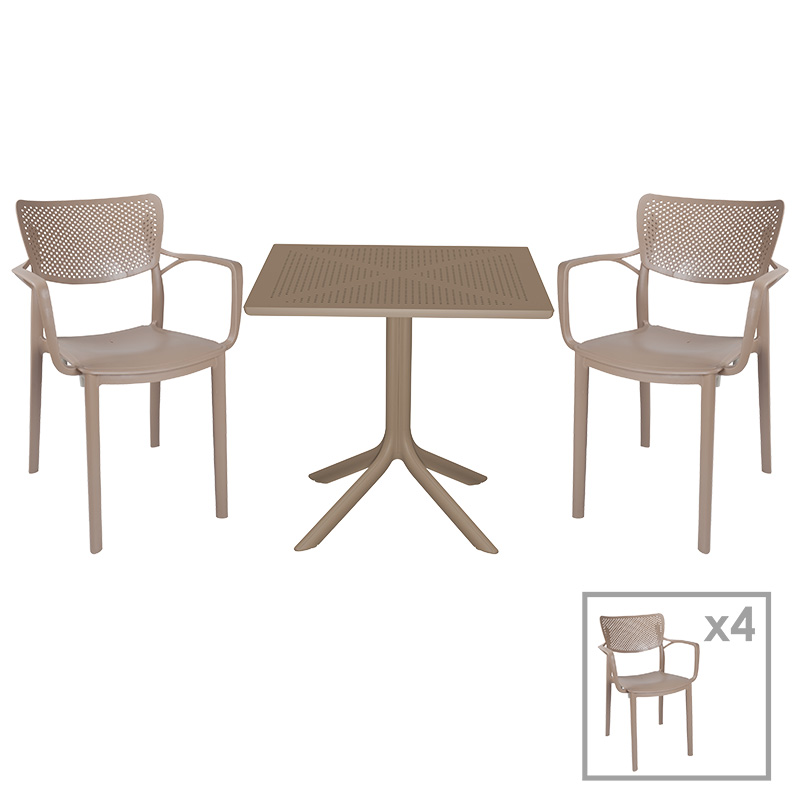 Τραπεζαρία κήπου Groovy-Frontline pakoworld σετ 5τεμ PP cappuccino 80x80x74