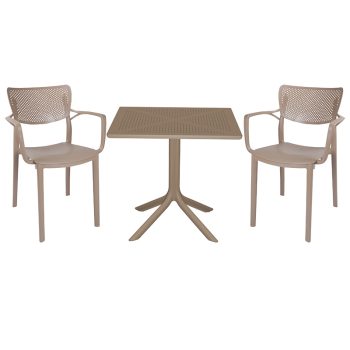 Τραπεζαρία κήπου Groovy-Frontline pakoworld σετ 3τεμ PP cappuccino 80x80x74