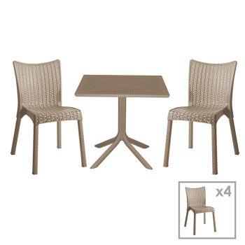 Τραπεζαρία κήπου Groovy-Confident pakoworld σετ 5τεμ PP cappuccino 80x80x74