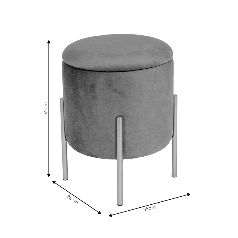Σκαμπό Creativity βελούδο γκρι-χρυσό Φ35x42εκ - Image 4