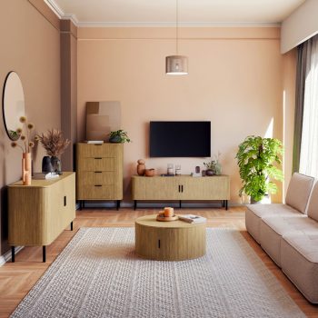Alternative view of Έπιπλο τηλεόρασης Scandi  MDF φυσικό με μεταλλικά μαύρα πόδια 150x45x57.5εκ