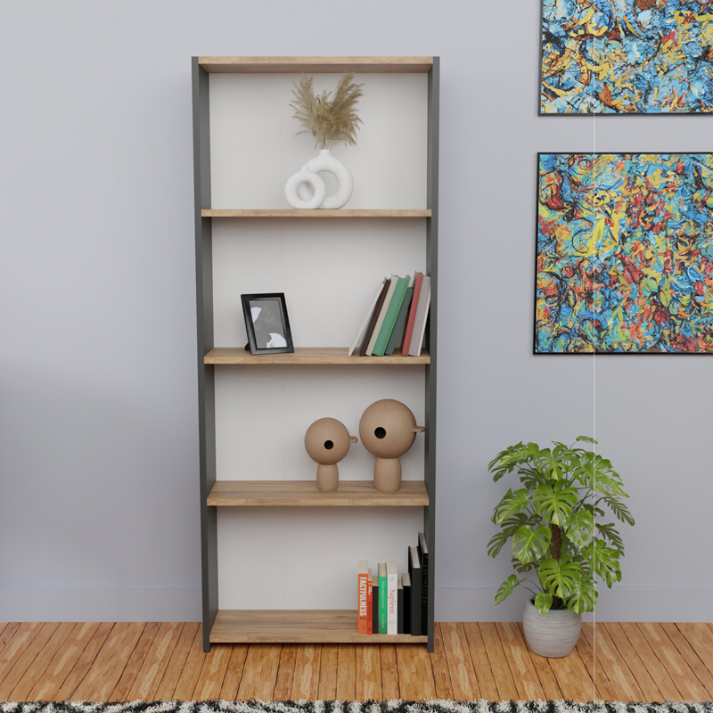 Βιβλιοθήκη Fren ανθρακί-oak-ανθρακί μελαμίνης 60x19.5x170εκ - Image 2