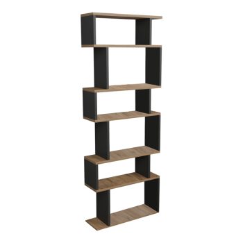 Βιβλιοθήκη Iolmi pakoworld ανθρακί-oak μελαμίνης 60x19.5x160εκ 321-000018