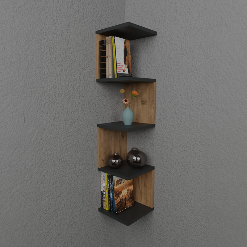 Ραφιέρα τοίχου Zigzag oak-ανθρακί μελαμίνης 25x25x109εκ - Image 2