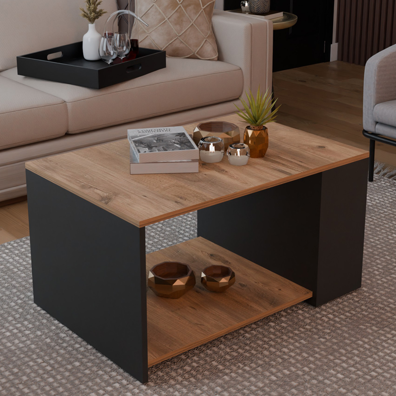 Τραπέζι σαλονιού Noil oak-ανθρακί μελαμίνης 90x60x48εκ - Image 2