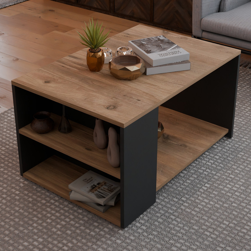 Τραπέζι σαλονιού Noil oak-ανθρακί μελαμίνης 90x60x48εκ - Image 3