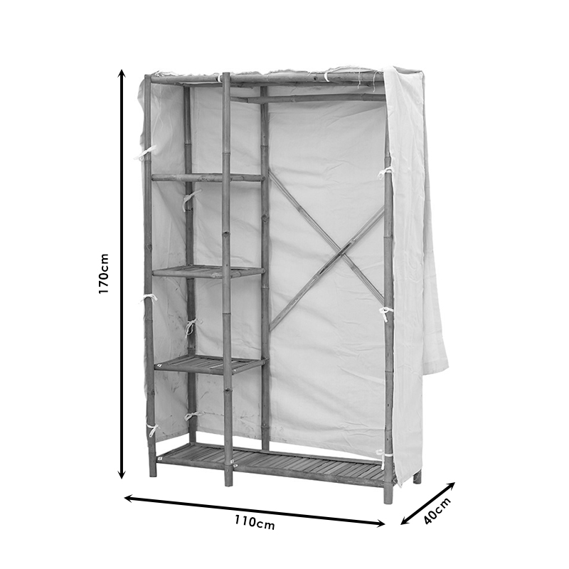 Υφασμάτινη ντουλάπα Jael bamboo φυσικό-εκρού 110x40x170εκ - Image 4