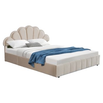 Κρεβάτι διπλό Wardie pakoworld βελούδο μπεζ με αποθηκευτικό χώρο 160x200εκ 234-000016