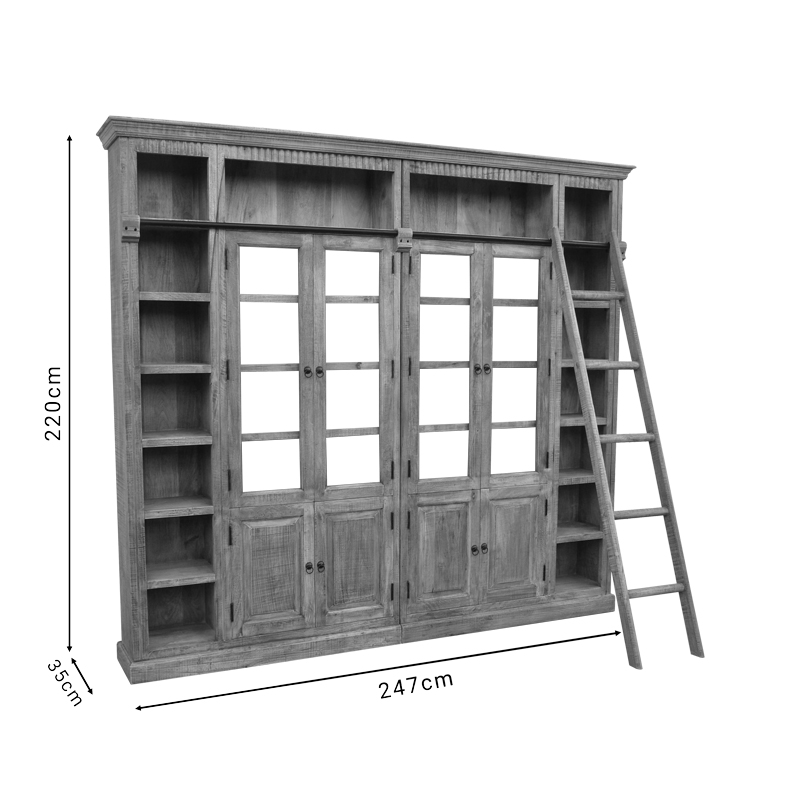 Βιβλιοθήκη Librardy Inart lime wash μασίφ mango ξύλο 247x35x220εκ - Image 5