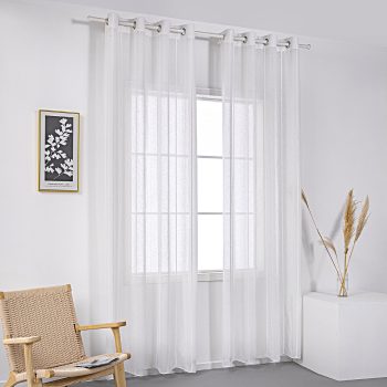 Beauty Home Κουρτίνα γάζα με σενίλ και 8 μεταλλικούς κρίκους Art 8441 140x270 Λευκό