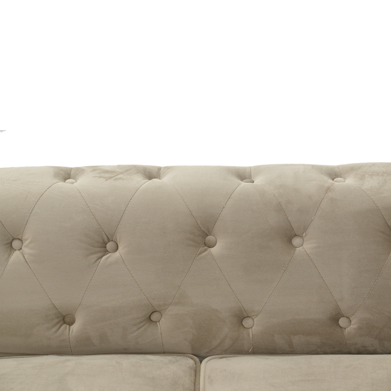 Kαναπές τριθέσιος Incredible τύπου Chesterfield βελούδο μπεζ 203x84x67εκ - Image 5