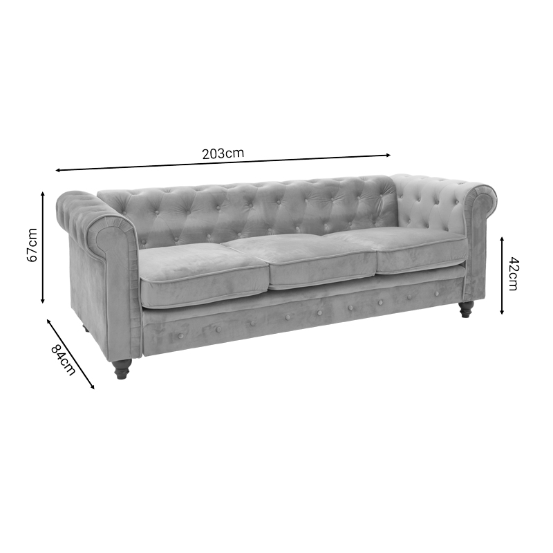 Kαναπές τριθέσιος Incredible τύπου Chesterfield βελούδο μπεζ 203x84x67εκ - Image 6