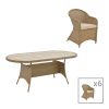 Tραπεζαρία Hadrian-Keir pakoworld σετ 7τεμ καφέ rattan-μπεζ textilene-καφέ αλουμίνιο 180x90x72εκ 152-000063