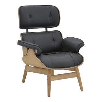 Πολυθρόνα relax Mirto pakoworld μασίφ ξύλο καρυδί -PU μαύρο 80x80x96.5εκ 167-000017