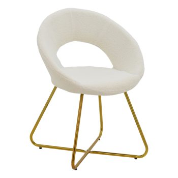 Καρέκλα Valentina pakoworld λευκό μπουκλέ-χρυσό πόδι 65x60x82εκ 127-000169