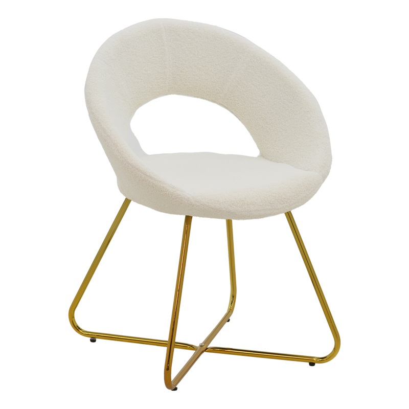 Καρέκλα Valentina pakoworld λευκό μπουκλέ-χρυσό πόδι 65x60x82εκ 127-000169