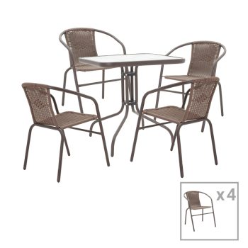 Tραπεζαρία Obbi-Watson pakoworld σετ 5τεμ καφέ μέταλλο-pe rattan 80x80x70εκ 130-000084
