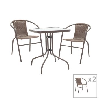 Tραπεζαρία Obbi-Watson pakoworld σετ 3τεμ καφέ μέταλλο-pe rattan Φ60x70εκ 130-000085