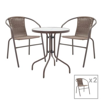 Tραπεζαρία Obbi-Watson pakoworld σετ 3τεμ καφέ μέταλλο-pe 60x60x70εκ 130-000086