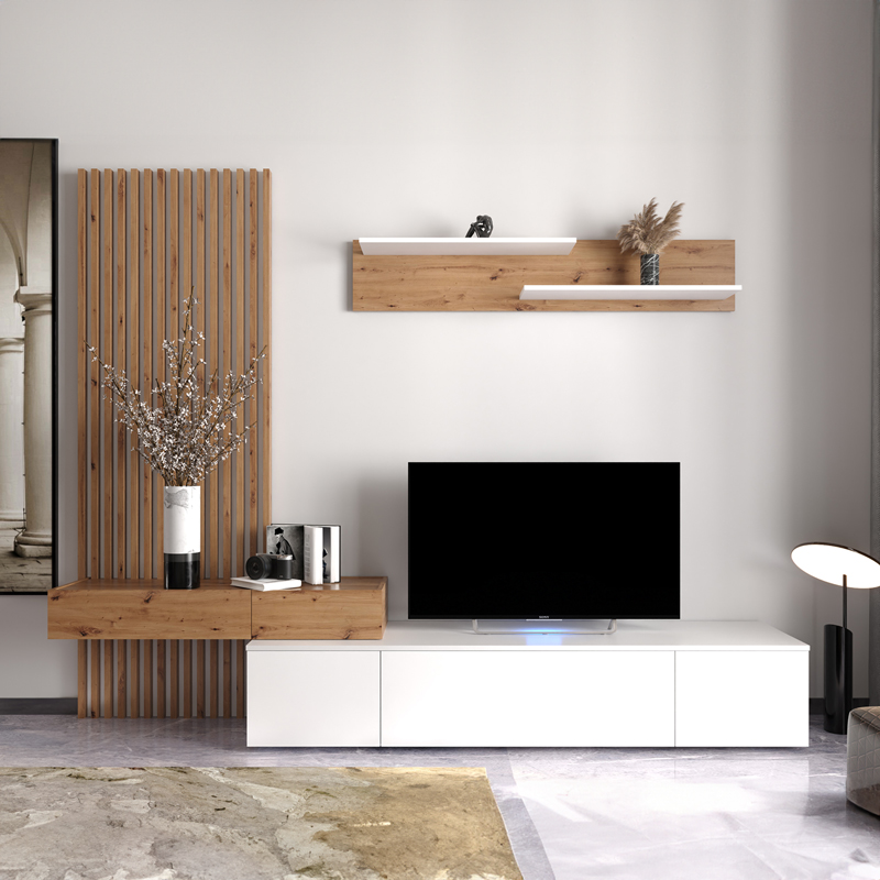 Σύνθετο σαλονιού Litende sonoma-λευκό μελαμίνης 210x42x199.5εκ - Image 2