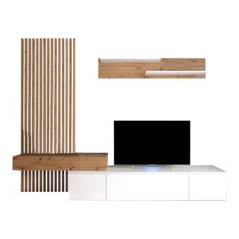 Σύνθετο σαλονιού Litende pakoworld sonoma-λευκό μελαμίνης 210x42x199.5εκ 192-000036