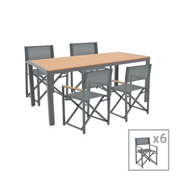 Τραπεζαρία Mabu-Nares σετ 7τεμ pakoworld ανθρακί αλουμίνιο και plywood σε φυσικό χρώμα 180x90x72.5εκ 200-000764