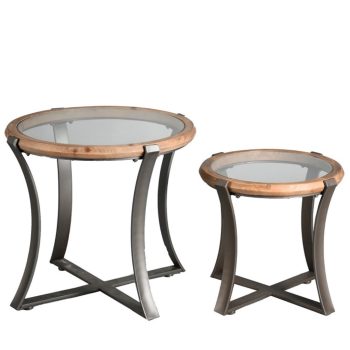 ΤΡΑΠΕΖΑΚΙ SET/2 ΣΤΡΟΓΓ. ΓΥΑΛ. TEMPERED ΜΕ ΞΥΛ. ΠΕΡΙΜΕΤΡΟ ΚΑΙ ΜΕΤΑΛΛΙΚΗ ΒΑΣΗ D68/53XH61/48ΕΚ JAM102 Espiel