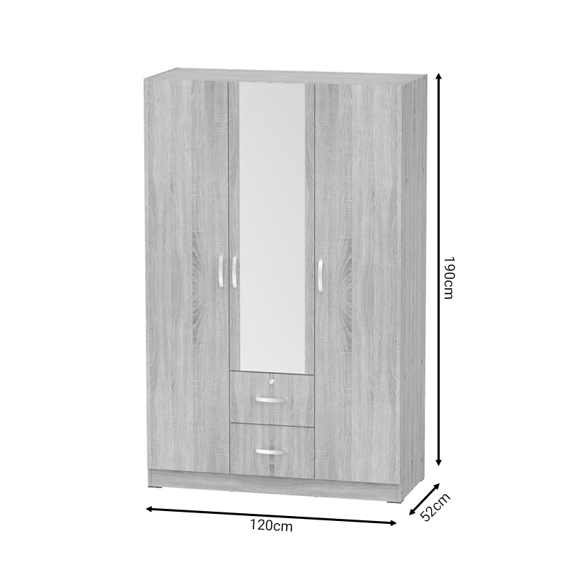 Ντουλάπα ρούχων τρίφυλλη Dillion sonoma μελαμίνης 120x52x190εκ - Image 3
