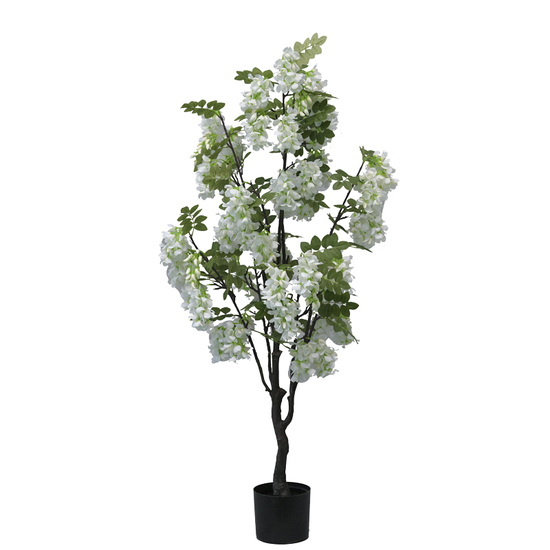 Διακοσμητικό φυτό Bean flowers σε γλάστρα Inart λευκό pp Υ125εκ 316-000025