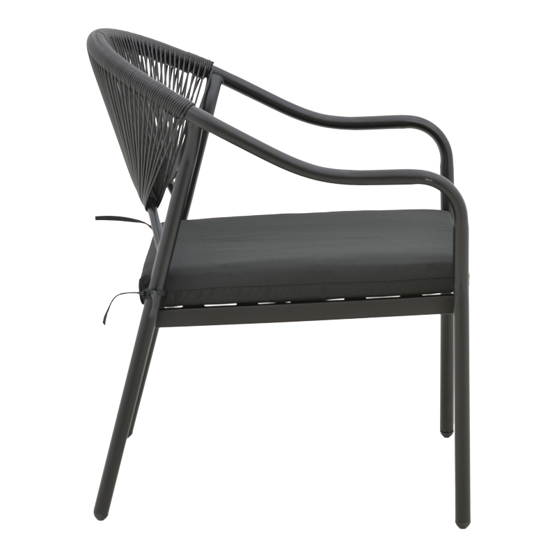 Πολυθρόνα Jerqui wicker rattan μαύρο-μεταλλικό μαύρο πόδι-μαύρο μαξιλάρι 60x64x78εκ - Image 3