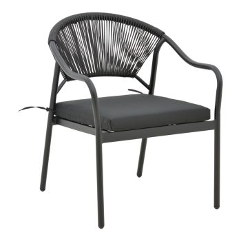 Πολυθρόνα Jerqui pakoworld wicker rattan μαύρο-μεταλλικό μαύρο πόδι-μαύρο μαξιλάρι 60x64x78εκ 152-000018