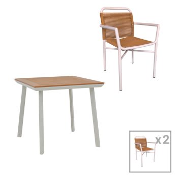 Τραπεζαρία Synergy-Clutch σετ 3τεμ pakoworld λευκό αλουμίνιο και plywood σε φυσικό χρώμα 80x80x74εκ 200-000946