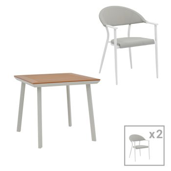 Τραπεζαρία Synergy-Pino σετ 3τεμ pakoworld λευκό αλουμίνιο και plywood σε φυσικό χρώμα 80x80x74εκ 200-000949